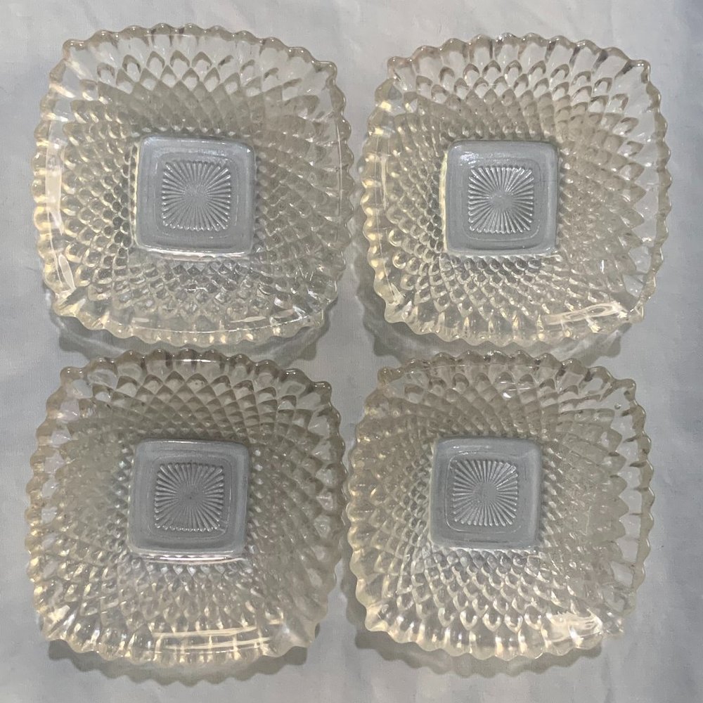 Four Collectible Vintage Indiana Glass Dishes Diamond Point Clear